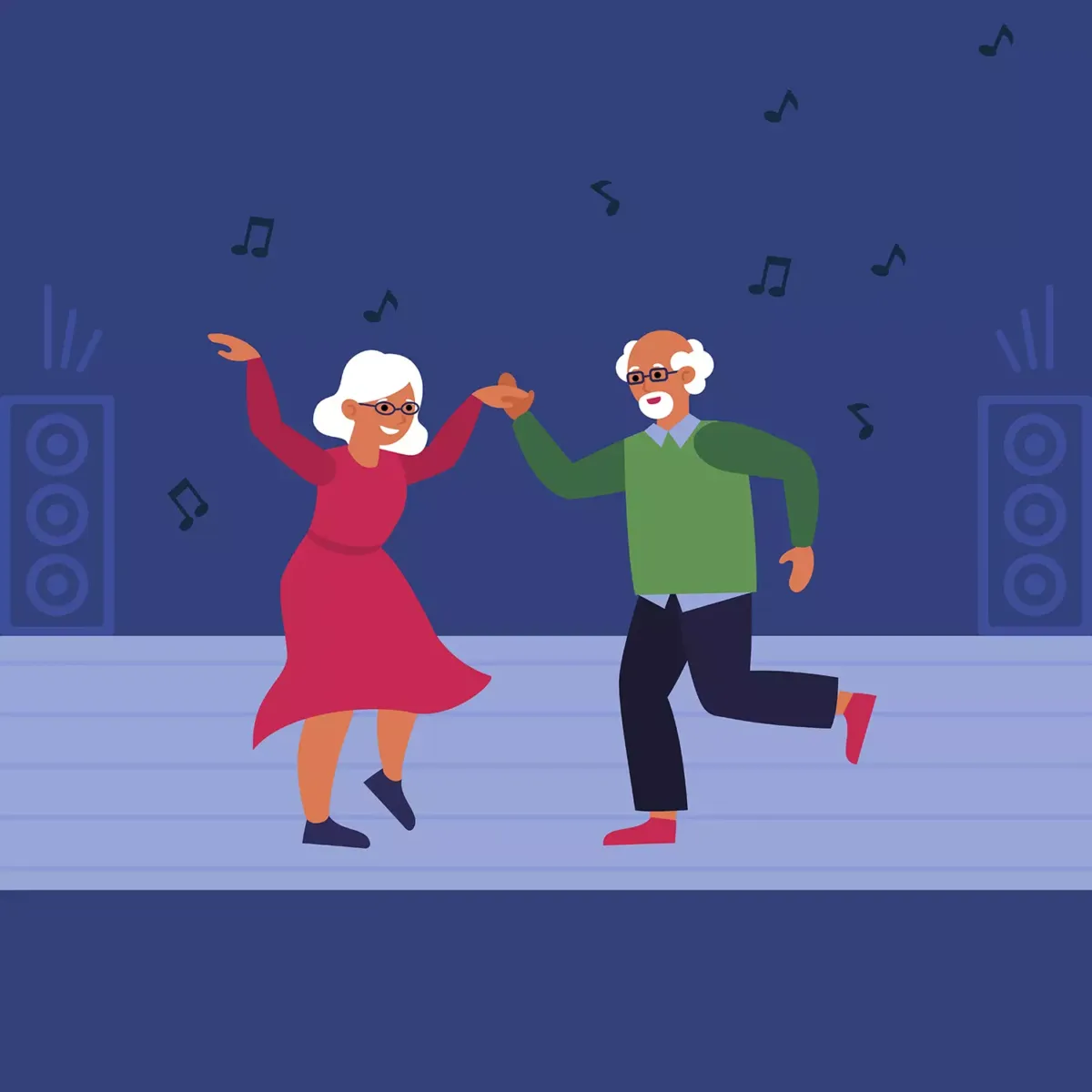 Dibujo de una pareja de acianos bailando